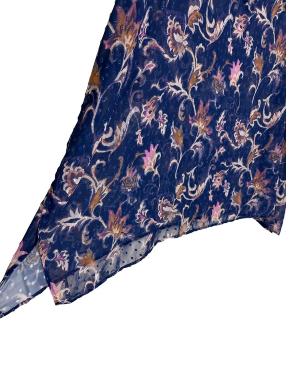 Chicos Sheer Dolman Top Blouse Shirt Asymmetrical Paisley Floral Blue S M - Picture 4 of 8
